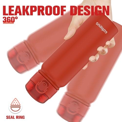 GOPPUS 600ml/20oz Insulated Water Bottle with Spout Lid (No Straw) Leakproof Stainless Steel Sports Bottle with One Hand Open Lid Double Wall Flask with Handle Keeps Drinks Cold BPA Free (Red) — view 4