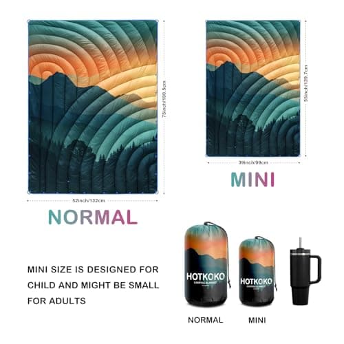 hotkoko Mini Camping Blanket Lightweight Down Alternative Puffy Printed Camping Blanket Packable Outdoor Blanket for Camping, Travel, Stadium, Hiking, Picnics — view 6