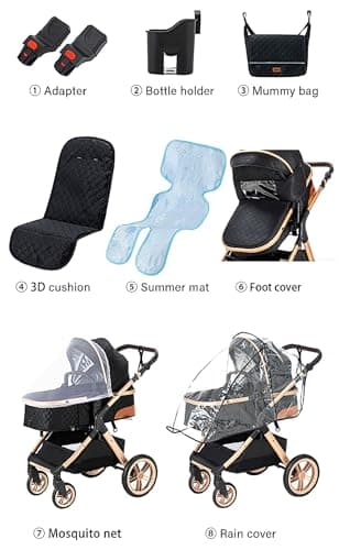 GLOKID 3 in 1 Prams Travel System, 0-4 Years, Foldable, Compact and Reclining Baby Pushchair, Aluminum Frame, Accessories, Nursery Bag、Cream — view 2