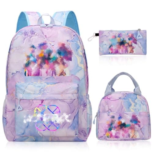 K Pop School Backpack, 3 Piece Set with School Bag Lunch Bag Pencil Case