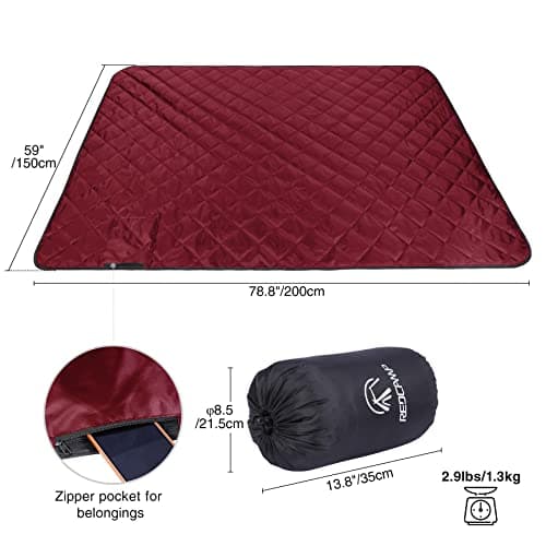 REDCAMP Waterproof Blanket with Sherpa Lining, 200x150cm， Red Wine — view 2