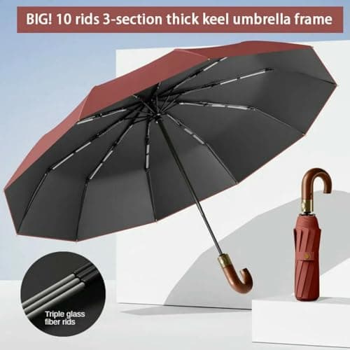 XYNM umbrellas for rain Windproof Travel Umbrella Automatic Folding Upf50+ Uv Protection Compact Portable With Curved Handle Sun And Rain-burgundy-iron-10k — view 3
