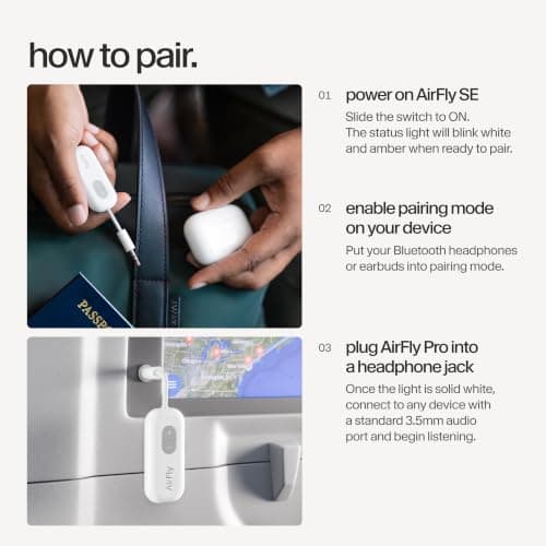 Twelve South TS-2259 AirFly SE | Bluetooth Wireless Transmitter/Adapter for AirPods/Wireless or Noise-Cancelling Headphones; use on Airplanes and Gym Equipment, 20+ hr battery life, White — view 6