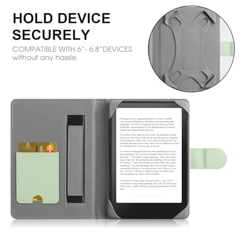 HoYiXi Universal Case for 6-6.8 inch E-Book Reader Compatible with 6.8" Kindle Paperwhite/6" All-new Kindle 2022&2019/Kobo Clara HD/Kobo Clara 2E,6" EReader Protective cover Built-in pocket,green — view 2