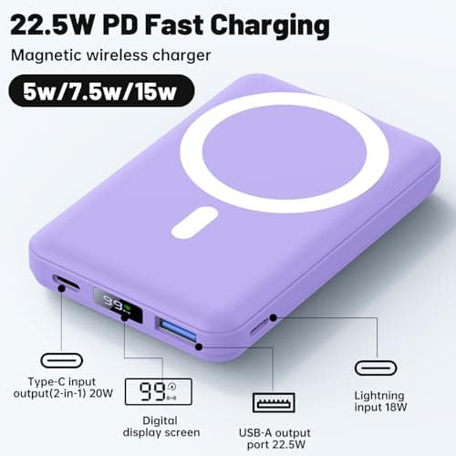 YAGOPAL Power Bank 10000mAh Magnetic Wireless Power Bank with Foldable Stand and LED Display Portable Charger 22.5W PD Fast Charging Battery Pack For iPhone 16/15/14/13/12 Mini Pro/Pro Max — view 3