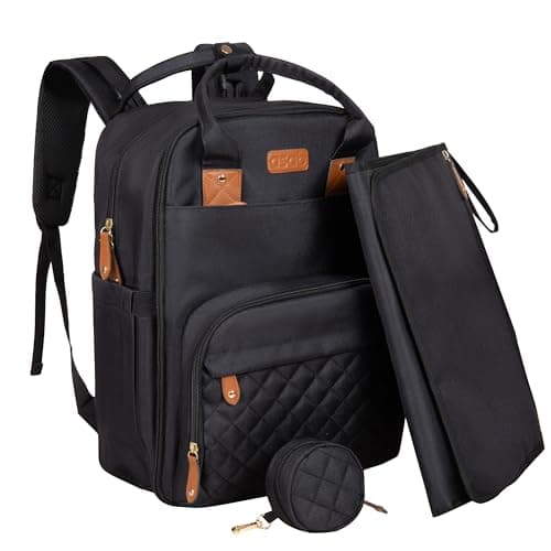 ASAB Baby Changing Backpack with Changing Mat Pacifier Holder Waterproof Diaper Nappy Changing Bag with Adjustable Stroller Straps Multi Pockets Double Zipper Baby Bag for Mum and Dad (Black)
