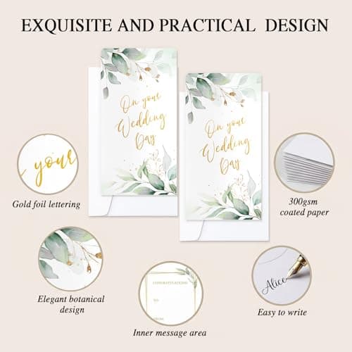 2 Pack Wedding Money Gift Wallets with Envelopes, Botanical Gold Foil Money Cards for Cash Gifts — view 3