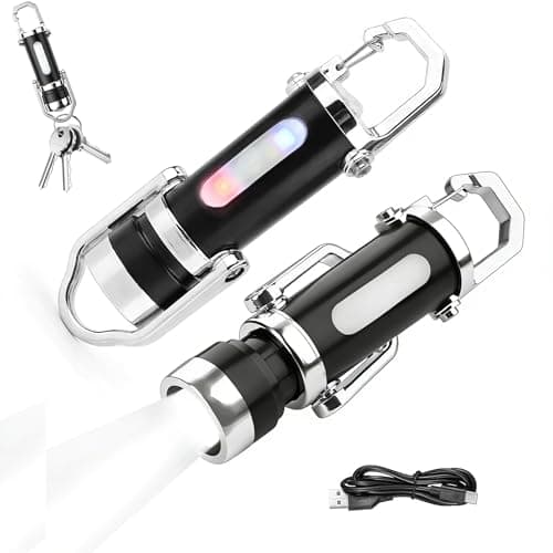 2 Pcs Super Bright Mini Keychain Flashlight - 1200LM Retractable Key Torch