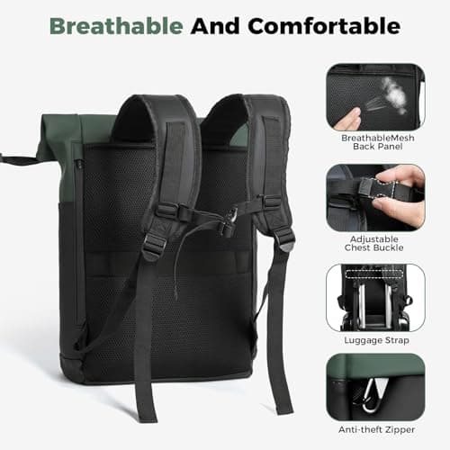 Sylvanthos Waterproof Rolltop Laptop Backpack, Green — view 3