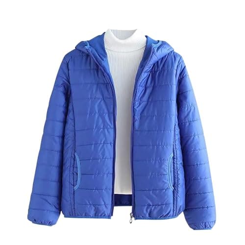 Mrat Women's Lightweight Puffer Jacket, Warm Packable Quilted Down Coat with Hood, Transitional Padded Winter Jacket for Ladies, Pockets, Windproof Outdoor Zip Up Jackets,Solid Ski Hiking Travel M-3XL