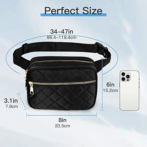 Bumbags for Ladies Rhombic Bum Bag Women Nylon Water Resistant Bumbag Black — view 6
