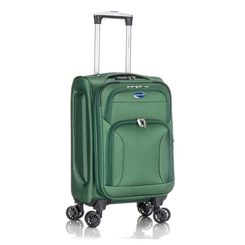 Aerostar Carry-on 20" Lightweight Soft Expandable Suitcase, Hand Luggage 4 Wheels & Combination Lock, 55x35x20cm | Accepted All Airlines easyjet, RyanAir, British Airways (Bottle Green, 32 litres)