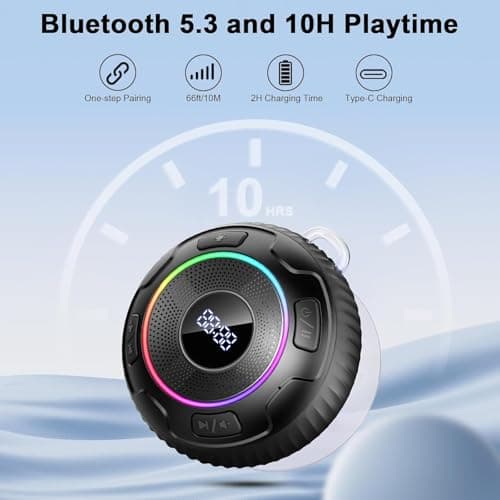 Hupoaf Shower Speaker Bluetooth 5.3, 2025 IP7 Waterproof Speaker, Portable Speaker with Deep Bass, 6D HIFI Stereo, Outdoor Speaker Weatherproof, 10H Playtime, RGB, for Bathroom, Travel, Sky blue — view 5