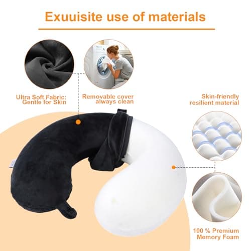 Far win Travel Pillow,100% Pure Memory Foam U Shaped Neck Pillow,Super Lightweight Portable Headrest Great for Airplane, Car,Home,Office,Sleeping (black) — view 4