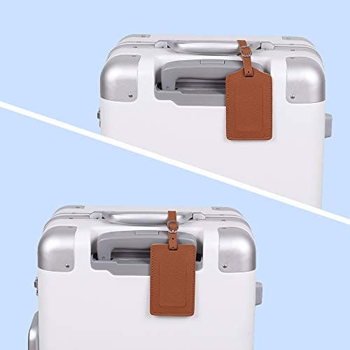 Leather Luggage Tags 4 Pack Bag Suitcase Labels, Brown, 4 pack — view 4