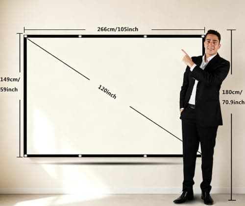 Mebios 120 Inch Projection Screen, Portable HD 4K Screen for School Home Theatre Cinema, Matte White Widescreen, Wall Mount, 271cm(W) X 155cm(H), Canvas, 160deg Viewing Angle — view 4