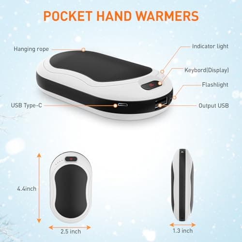 Hand Warmers, 10000mAh Rechargeable Hand Warmer Portable Power Bank Electric Pocket USB Warmer Reusable Heater, 3 Levels Heating, Heat Therapy, Best Winter Gift for Women Men Outdoor Sports — view 6