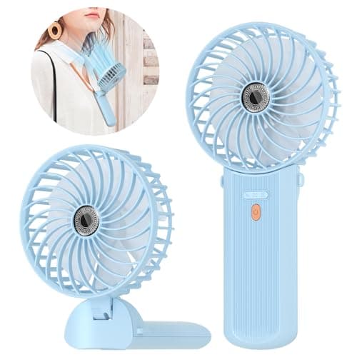 Lepwings Portable Mini Handheld Fan - Rechargeable Neck Hanging Fans with 16-Hour Cooling, Personal Handy Fan 4-Speeds Foldable Pocket Fan for Summer Outdoor Travel Home Office - Blue