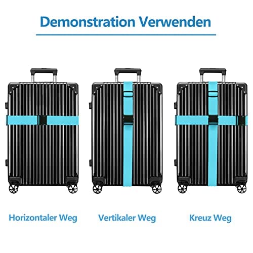 4 Pack Luggage Straps, Suitcase Belts Luggage Straps for Suitcases, Easy to Spot Suitcase Straps with Luggage Labels, Travel Accessories Band Luggage Belt for Baggage (2 Neon Blue + 2 Neon Pink) — view 4