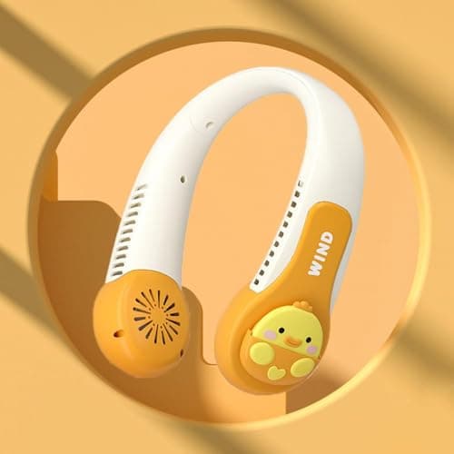 Portable Neck Fan for Kids,1800mAh Cartoon Bladeless Neck Fan,Wearable Hands Free Bladeless Mini-Fan,1200mAh Neck Fan with 3 Speeds Adjustable,for Kids Girls Students Outdoor Indoor (Yellow) — view 4