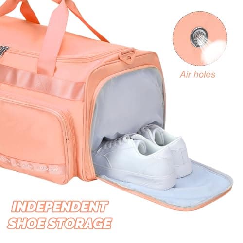 MAXTOP Travel Duffle Bag for Women Carry On Tote Weekender Overnight Bag Large Capacity Duffel Bag with Shoe Compartment,Gym Tote Bag with Dry and Wet Separation Orange — view 4