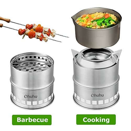 Ohuhu Rocket Stainless Steel Lightweight Camping Stove - Wood Alcohol Portable Outdoor Cooking Picnic BBQ Hiking with Mesh Bag — view 5