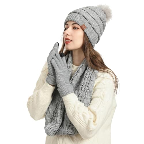 MAZELIKEHOOD Hat Scarf Gloves Set for Women 4Pcs Winter Ladies Warm Knitted Beanie Hat Gloves Socks Scarf Neck Warmer 4 in 1 Cold Weather Set — view 3