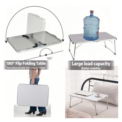 Folding Camping Table with Carrying Handle, White Portable Foldable Picnic Tables, Lightweight Extra Strength Camping Buffet Trestle Table, Laptop Bed Table Desk, for Outdoor Indoor Catering Garden — view 4