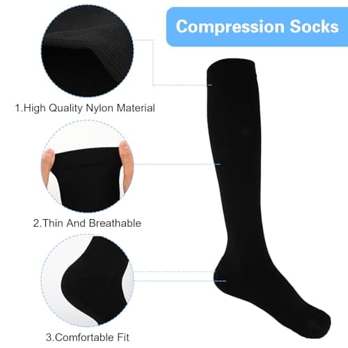 Jeffdad 2 Pairs Compression Socks for Women Men, 15-25mmHg Knee High Compression Stockings for Sport, Medical Compression Flight Socks for Nurses Running Flying Pregnancy Travel(S-M) — view 4