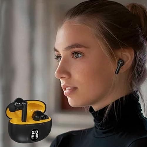 Wireless Earbuds Bluetooth 5.4 Ear Buds with Power Display Charging Case Stereo Deep Headphones with 48H for Laptop Android/iOS Fanttik Screwdriver (Yellow, One Size) — view 4