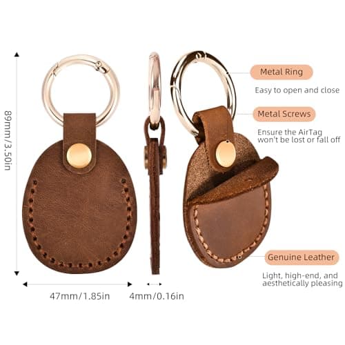 LZHRISING Burgundy Genuine Leather Apple Airtag Holder, Air Tag Case Gps Tracker, Airtag Keychain Accessories, Gps Case with Key Ring for Key Chain,Wallet,Luggage,Cat,Dog,Pets — view 3