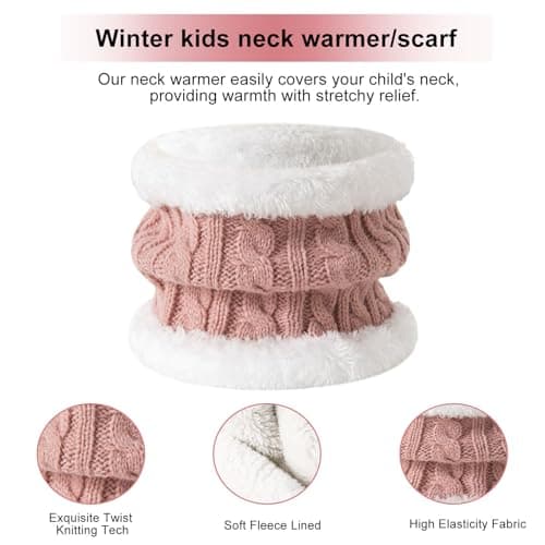Kids Winter Beanie Hat Scarf Gloves Set, Fleece Lined Thermal Set(Pink) — view 4