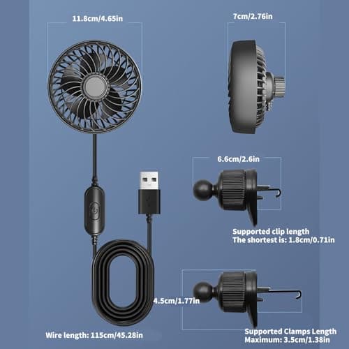Efficiency USB Car Vent Fan Fast Cooling Solution Portable Cooling Clip Fan for Hot Days Road Trip Car Vent Exhaust Coolers — view 3
