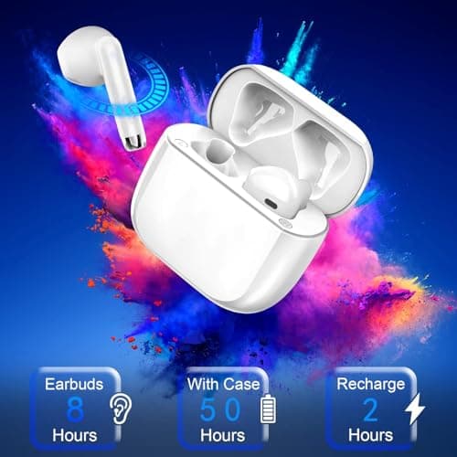 Wireless Earbuds, Bluetooth 5.3 Headphones In Ear with ENC Noise Cancelling Deep Bass Mic, 50H Bluetooth Earphones, Ear Buds Headphones IP8 Waterproof Touch Control for iPhone/Android/Samsung — view 4