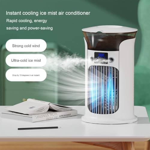 Portable Air Cooler Fan with Dual Mist, 3-Speed Cooling, USB Powered Mini Air Cooler with 7-Color LED Lights, 880ml Water Tank with LED Display, for Bedroom, Office, Travel, Quiet & Compact (Yellow) — view 6
