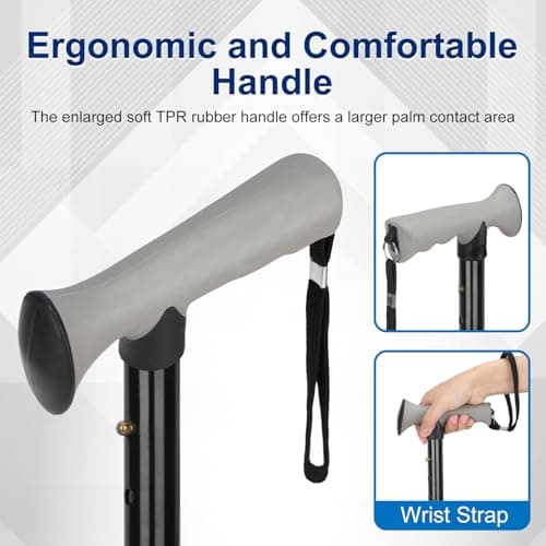 supregear Folding Walking Stick, Adjustable Height Foldable Collapsible Lightweight Portable Travel cane with Soft Handle, Walking Aid for Elderly Disabled Men Women, Black — view 4