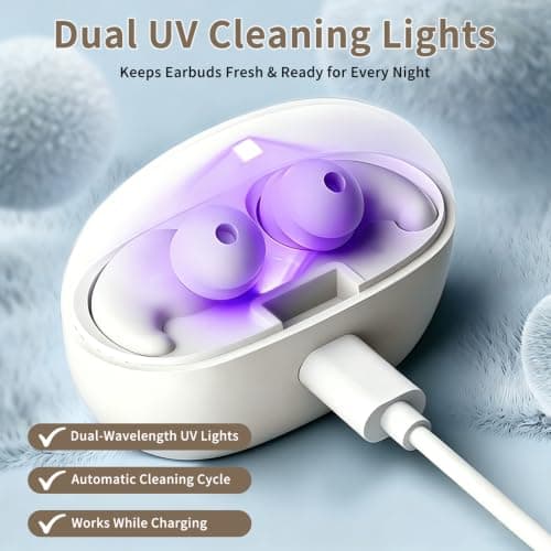Sleep Earbuds Bluetooth 6.0, Mini Wireless Sleep Headphones for Side Sleepers, Up to 80 Hrs Total Playtime, Dual UV Cleaning Light, Ultra Soft & Pressure-Free Fit for Sleeping, Napping and Travel — view 5