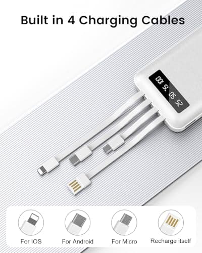 26800mah Power Bank With 4 Built in Cables, 22.5W Fast Charging Portable Charger USB C Powerbank with LED Display & Stand,Battery Pack for iPhone 17 16 15 14 13 12 Samsung Xiaomi Mobile Phone, White — view 6