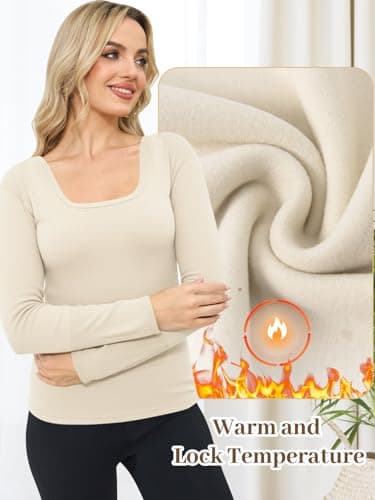 Kefiyis Thermal Tops Womens Long Sleeve Thermal Underwear Womens Elasticity Thermals Shirt Winter Warm Base Layers Beige S — view 4