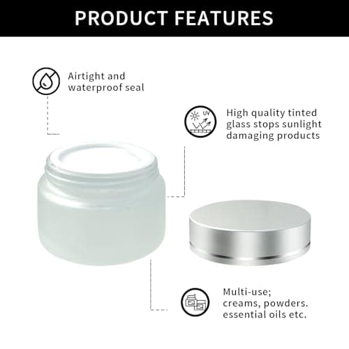 XNJIHWA 2Pcs Empty Cosmetic Containers Jars 50ml/50g,Transparent Refillable Frosted Cosmetic Glass Jars with Screw Silver Lids and White Inner Liners for Face Cream Lotion — view 5