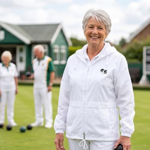 Lawn Bowls Cagoule White Unisex Waterproof Hooded Rain Jacket M — view 4