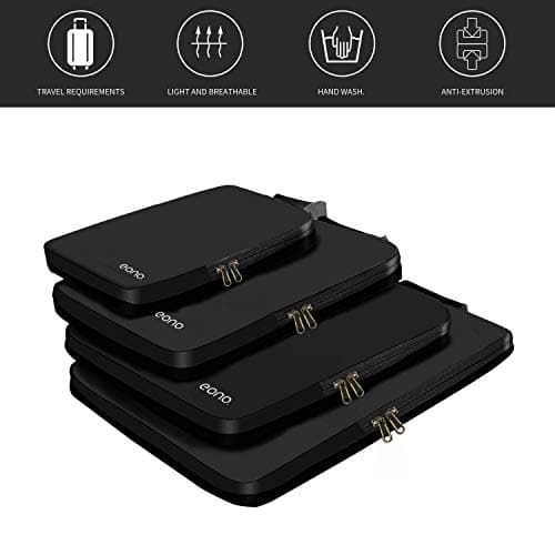 Eono Compression Packing Cubes, Luggage Organiser Set, Extensible Suitcase Organiser, Packing Organisers for Suitcases, Packing Cubes for Travel or Home Storage - Black, 3 Set — view 3