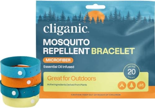 Cliganic Mosquito Repellent Microfiber Bracelets (20 Pack) - for Adults and Kids, DEET Free Wristbands
