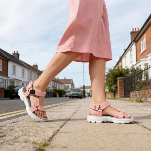 riemot Women's Sports and Outdoor Sandals, Comfortable Summer Sandal with Adjustable Straps, Open-Toe Slip-On Flats, Lightweight Casual Beach Shoes for Walking, Hiking, Trekking, Pink, UK 7 — view 6
