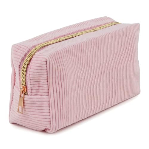 Corduroy Small Makeup Bag for Women, Mini Travel Cosmetic Pouch with Zipper, Portable Toiletry Wash Bag for Handbag, Cute Skincare Organiser for Girls