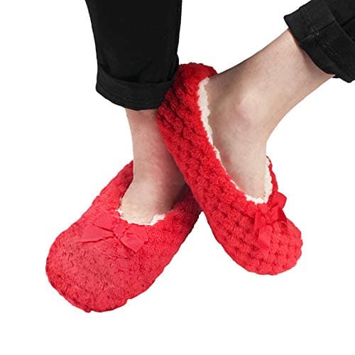 BambooMN Adult Super Soft Warm Cozy Fuzzy Soft Touch Sleeper Slippers Non-Slip Lined Socks – Red – Medium (UK Size 4-5) — view 2
