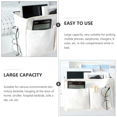 Hanging Storage Bag White Cotton Linen Dormitory Bedside Organizer — view 3