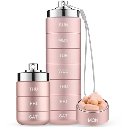 Mossime Metal Pill Organiser 7 Day: Stackable, Waterproof, Travel, Pink