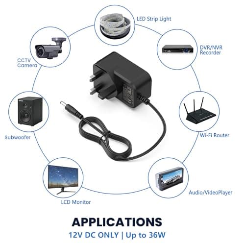 12V 3A Power Supply Adapter (36W Max), UK Plug AC/DC Mains Charger — view 4
