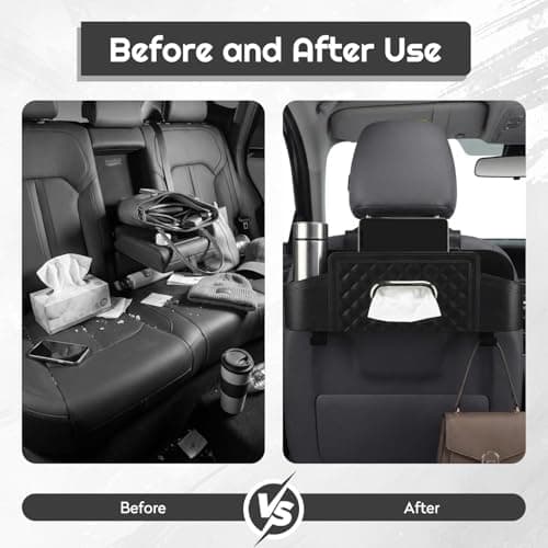 Car Seat Back Organizer with Cup Holder and Tissue Box, Plastic Multifunctional Storage Box for Car Travel Accessories, Cup Holders, Tissue Box and Hooks (Black 2 Pcs) — view 6